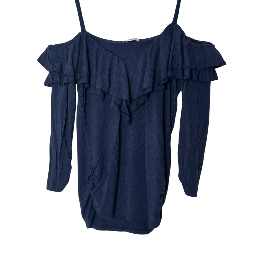 Boston Proper Top Women's Small Ruffle V-neck Long Sleeve Stretch Formal Classic